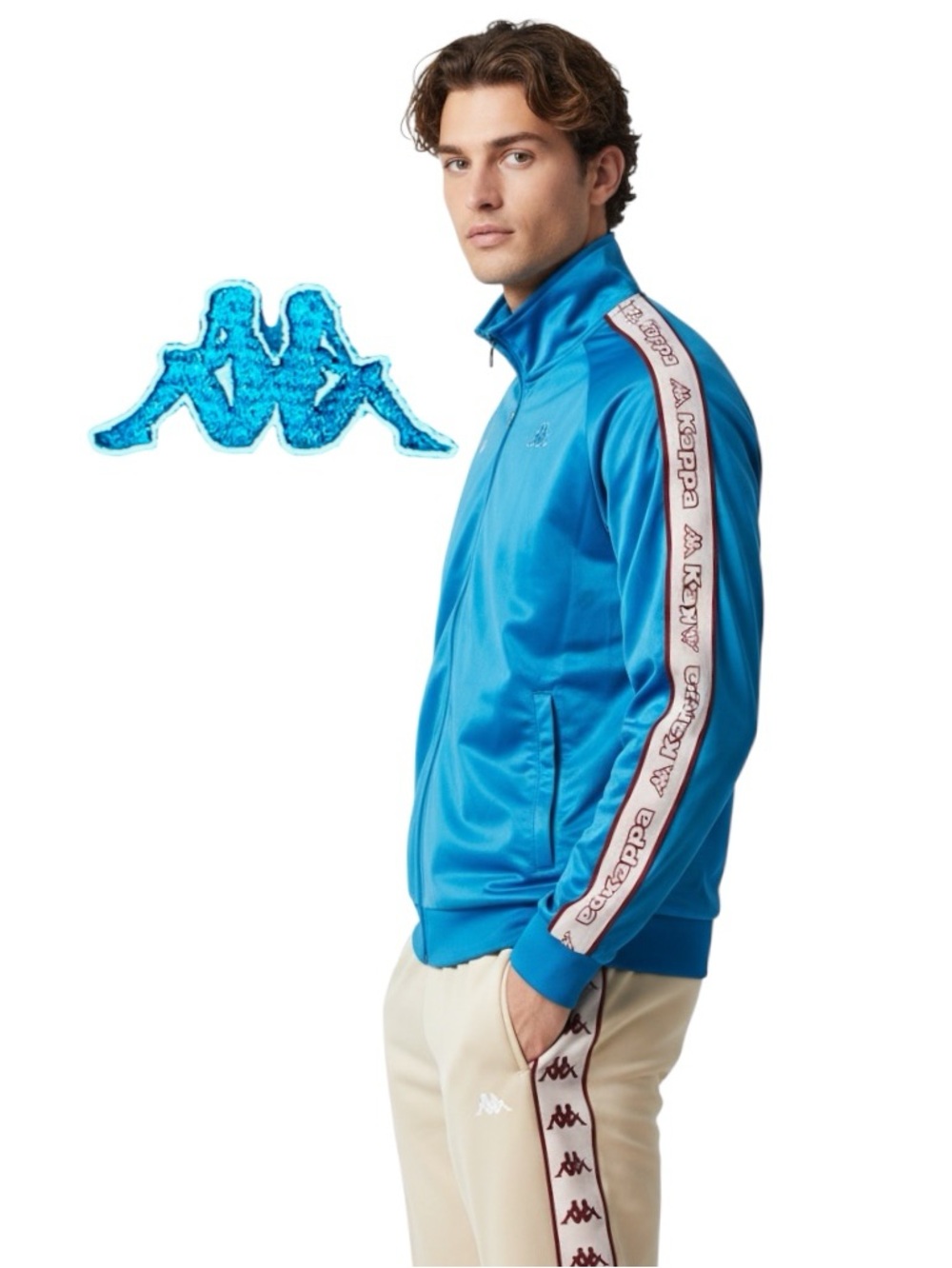 KAPPA Men’s 222 Banda Anniston Slim Fit Track Jacket Teal Beige Men’s Sz XL
